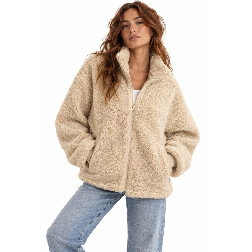 Levi’s Cream Sherpa Teddy Fleece Full Zip Jacket Women’s Large Oversized
